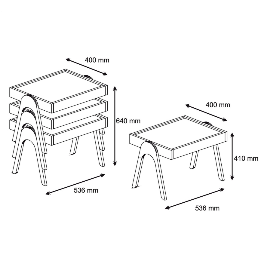 SET 3x Bijzettafel ROMA wit/bruin