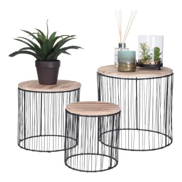 SET 3x Bloemenstandaard Ø 19/23/28 cm zwart/beige
