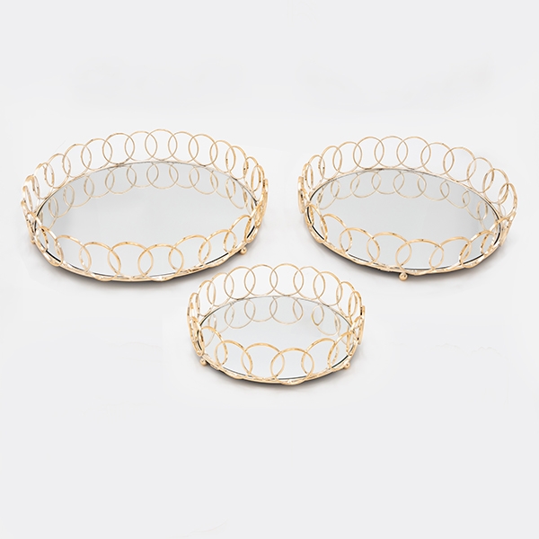 SET 3x Decoratief dienblad diameter 27/33/37 cm goud