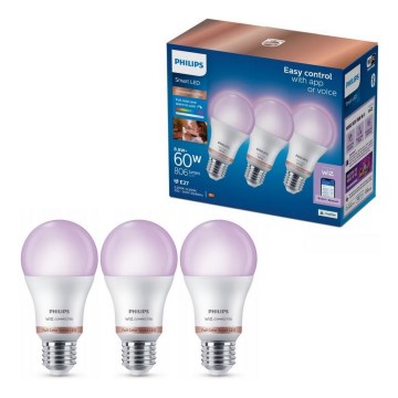SET 3x dimbare RGB LED-lamp Philips SMART A60 E27/8,8W/230V 2200-6500K