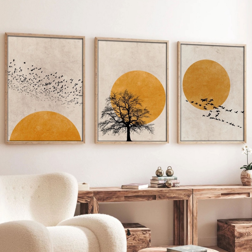 SET 3x Foto in een fotolijstje 50x70 cm beige/geel