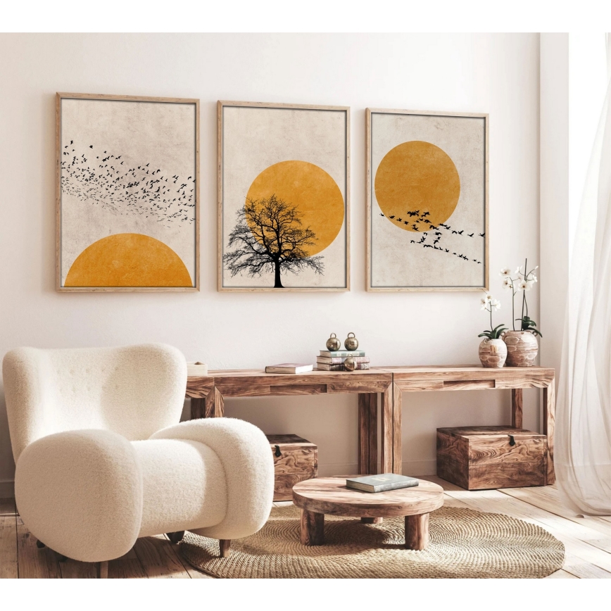 SET 3x Foto in een fotolijstje 50x70 cm beige/geel