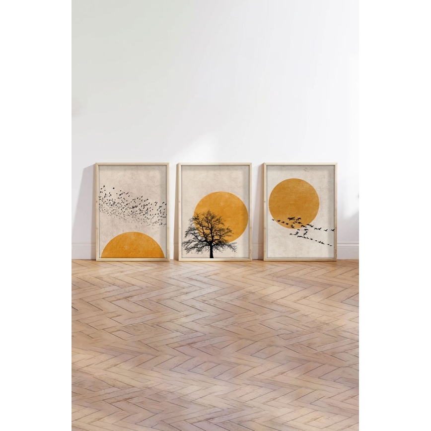 SET 3x Foto in een fotolijstje 50x70 cm beige/geel