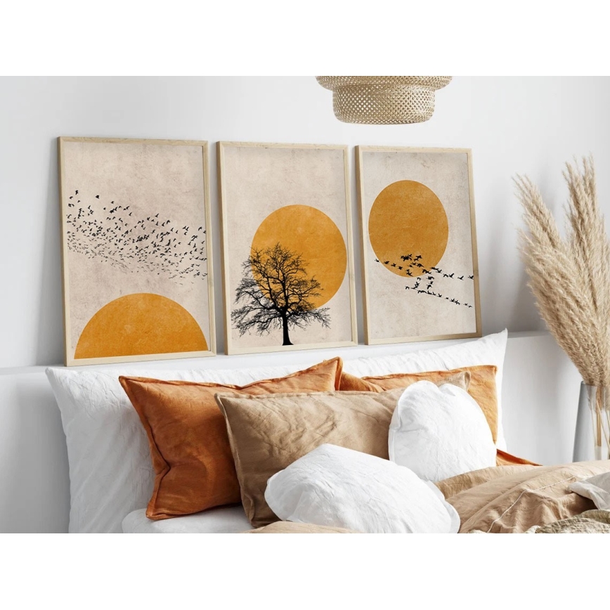 SET 3x Foto in een fotolijstje 50x70 cm beige/geel