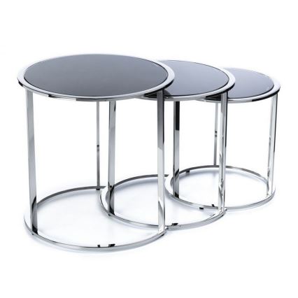 SET 3x Koffie Tafel VANE chroom/zwart