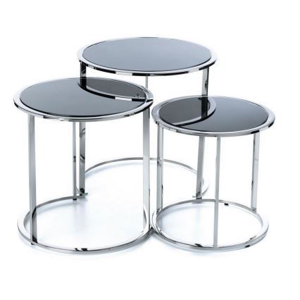 SET 3x Koffie Tafel VANE chroom/zwart