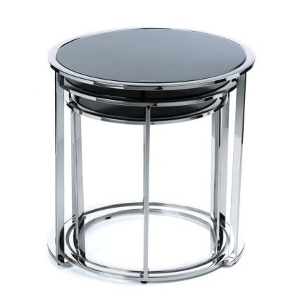 SET 3x Koffie Tafel VANE glanzend chroom/zwart