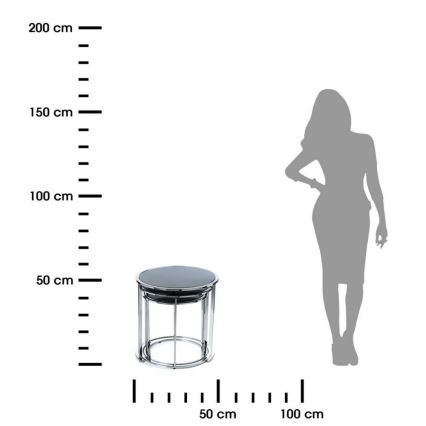 SET 3x Koffie Tafel VANE glanzend chroom/zwart