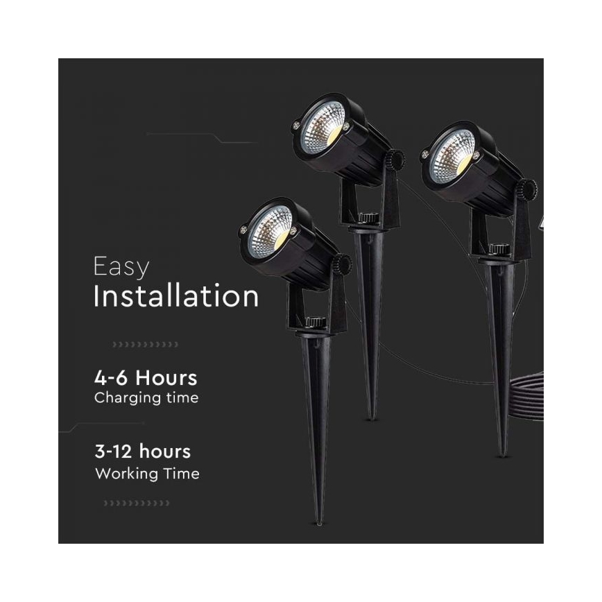 SET 3x LED Buiten zonne-energie lamp 3xLED/1,2W/3,7V IP65 3000K 4000 mAh