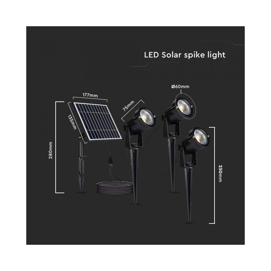 SET 3x LED buitenlamp op zonne-energie 3xLED/1,2W/3,7V IP65 3000K