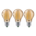 SET 3x LED Lamp CLASIC AMBER A60 E27/9W/230V 2200K - Brilagi