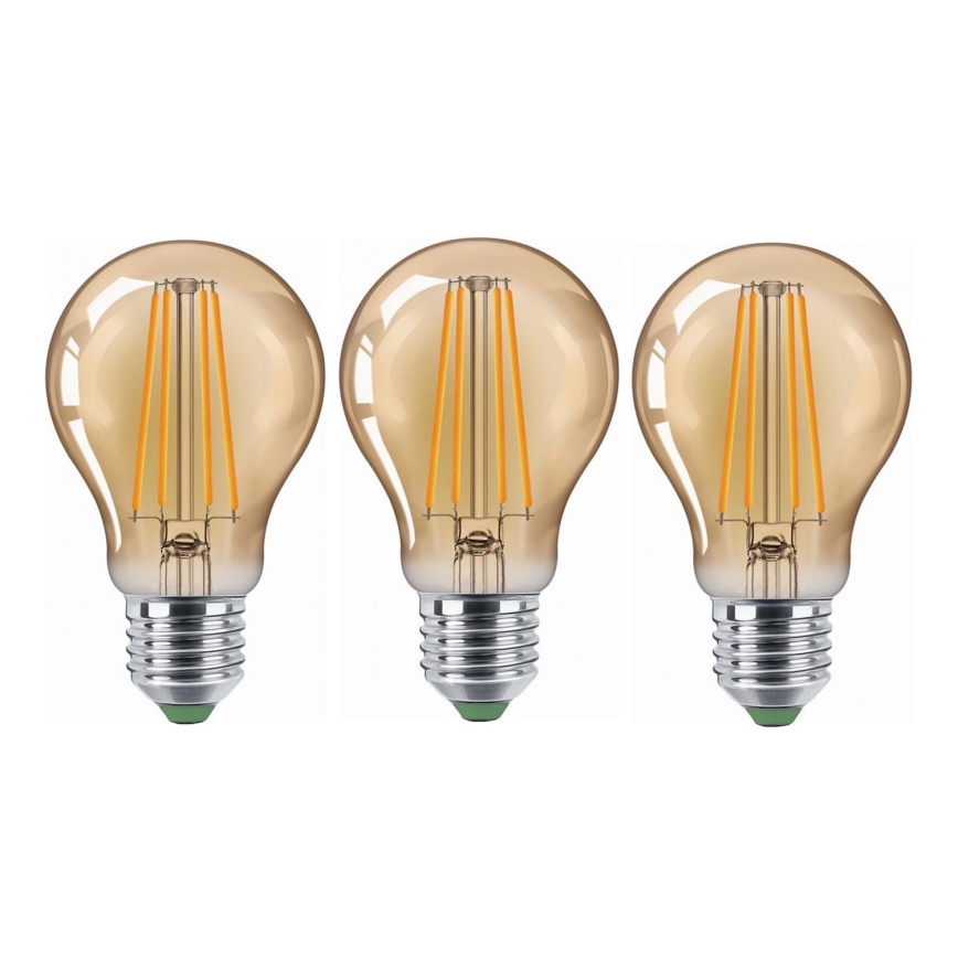 SET 3x LED Lamp CLASIC AMBER A60 E27/9W/230V 2200K - Brilagi