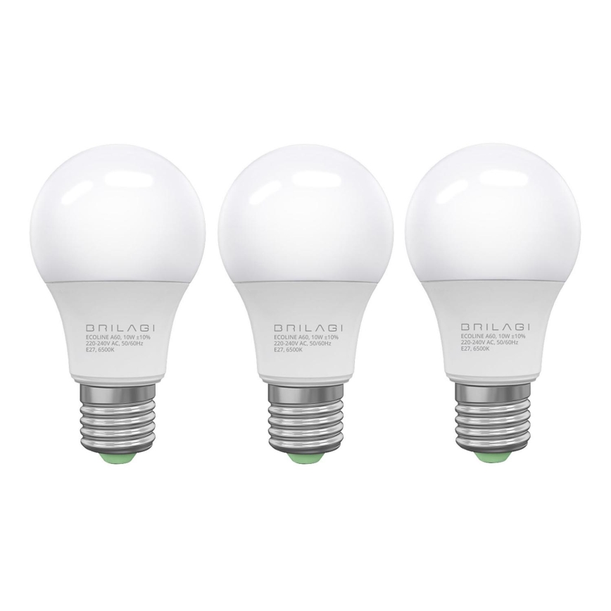 SET 3x LED Lamp ECOLINE A60 E27/10W/230V 4000K - Brilagi