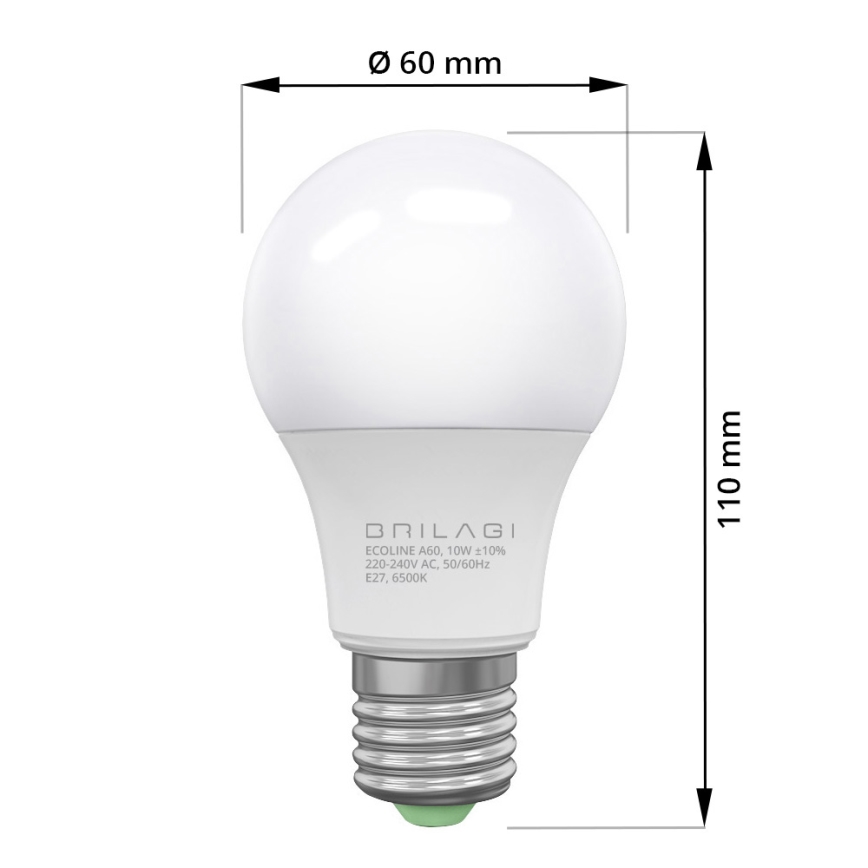 SET 3x LED Lamp ECOLINE A60 E27/10W/230V 4000K - Brilagi