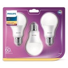 SET 3x LED Lamp Philips A60 E27/8,5W/230V 2700K
