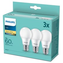 SET 3x LED Lamp Philips A60 E27/8W/230V 2700K