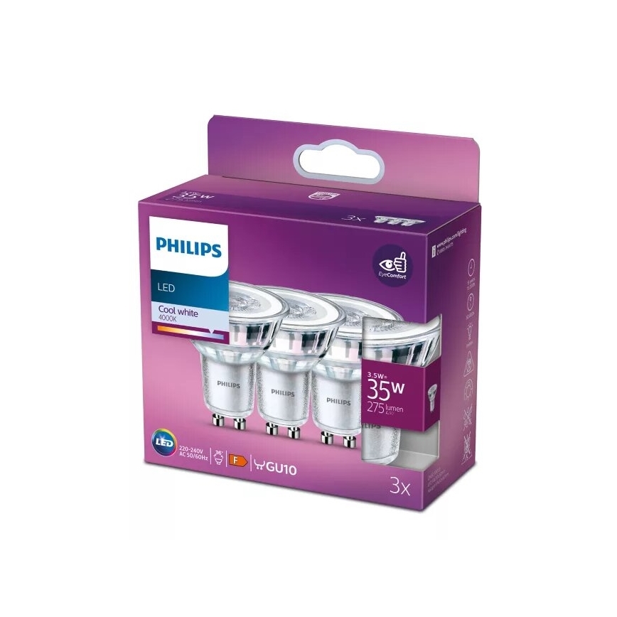 SET 3x LED Lamp Philips PAR16 GU10/3,5W/230V 4000K