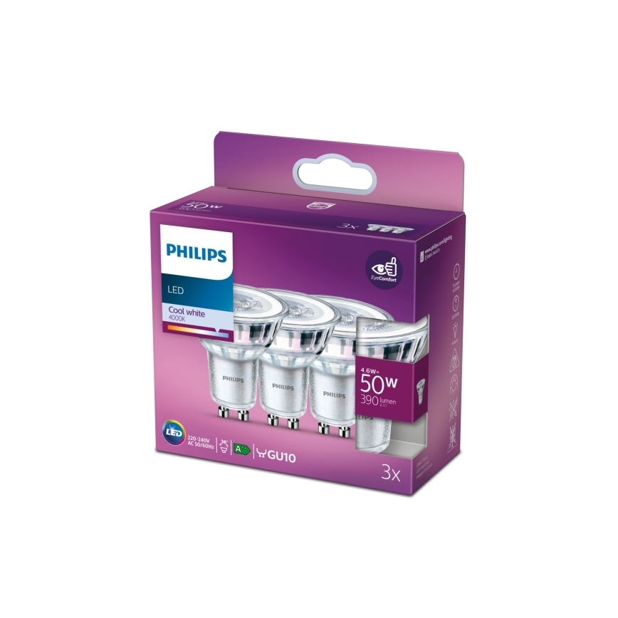 SET 3x LED Lamp Philips PAR16 GU10/4,6W/230V 4000K