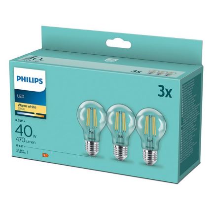 SET 3x LED Lamp VINTAGE Philips E27/4,3W/230V 2700K