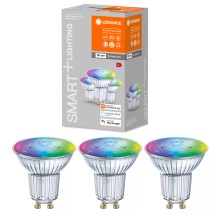 SET 3x LED RGBW Dimbare lamp SMART+ GU10/4,9W/230V 2700K-6500K Wi-Fi Wi-Fi - Ledvance