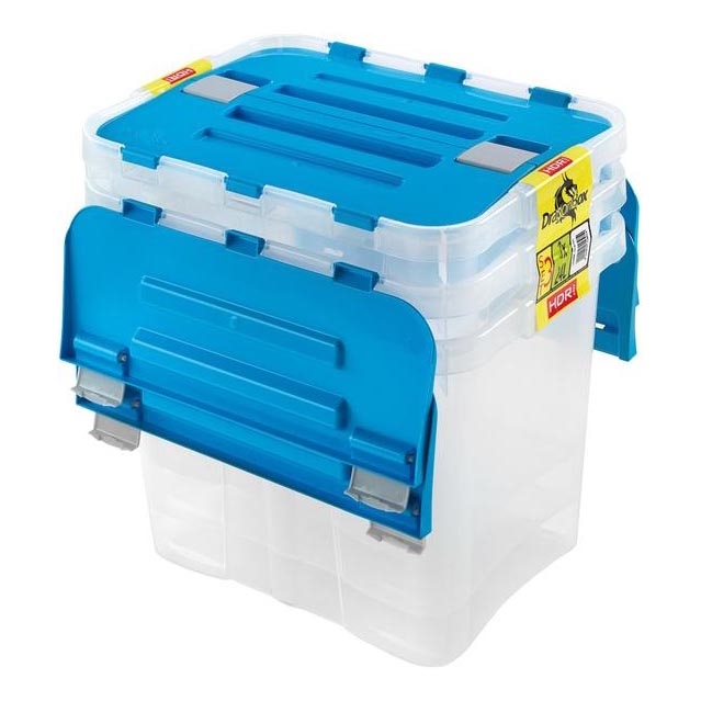 SET 3x Opbergdoos DRAGON 24 l blauw/doorzichtig