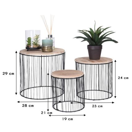 SET 3x Bloemenstandaard Ø 19/23/28 cm zwart/beige