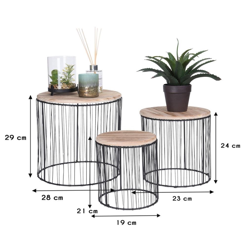 SET 3x Bloemenstandaard Ø 19/23/28 cm zwart/beige