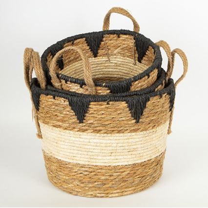 SET 3x Rieten mand beige/zwart 27x20/30x22/36x28 cm