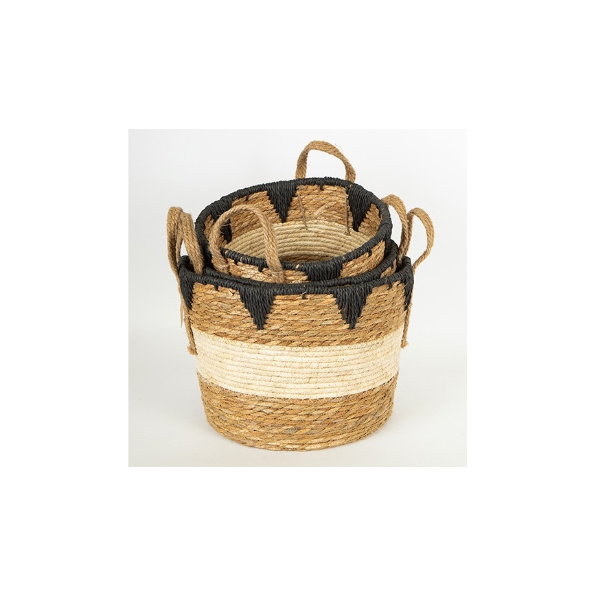 SET 3x Rieten mand beige/zwart 27x20/30x22/36x28 cm