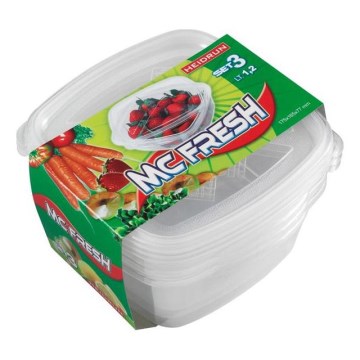 SET 3x Voedselbewaardoos 1,2 l doorzichtig
