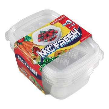 SET 3x Voedselbewaardoos 1,2 l doorzichtig