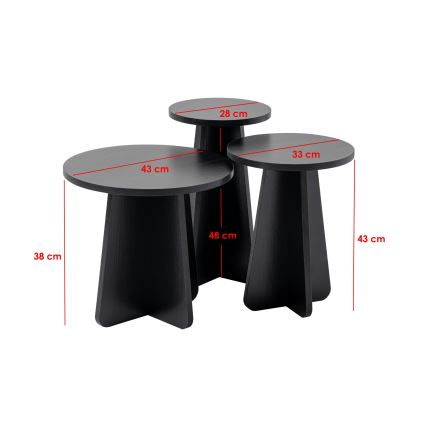 SET 3x Zijtafel LUME diameter 28/33/43 cm zwart