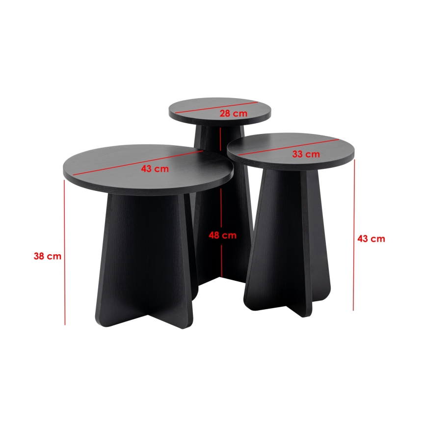 SET 3x Zijtafel LUME diameter 28/33/43 cm zwart