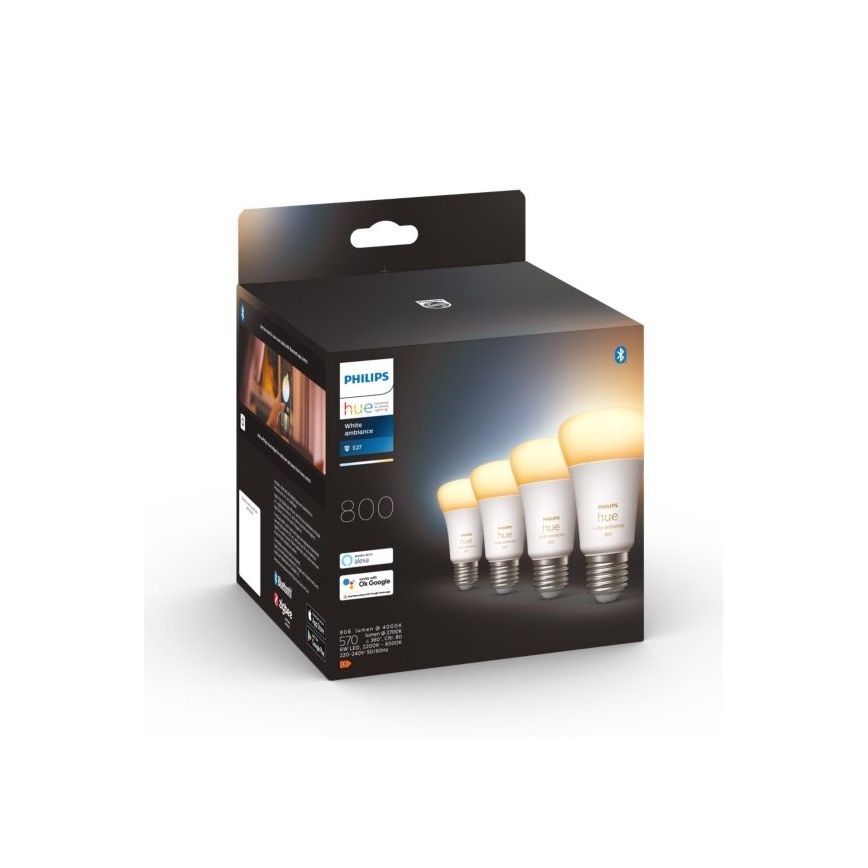 SET 4x Dimbare LED Lamp Philips Hue WHITE AMBIANCE E27/6W/230V 2200-6500K
