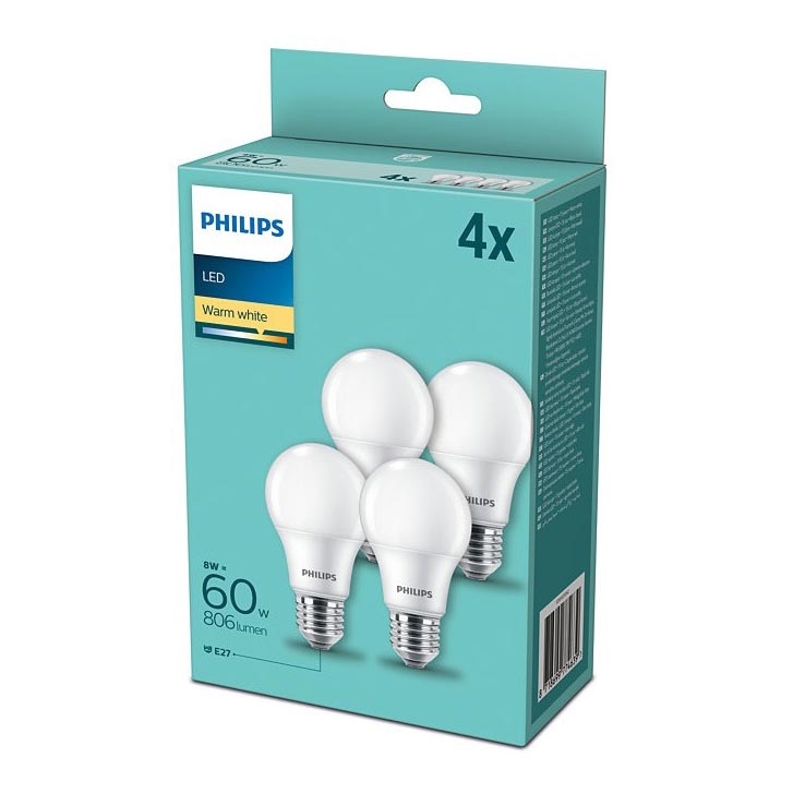 SET 4x LED Lamp Philips E27/8W/230V 2700K