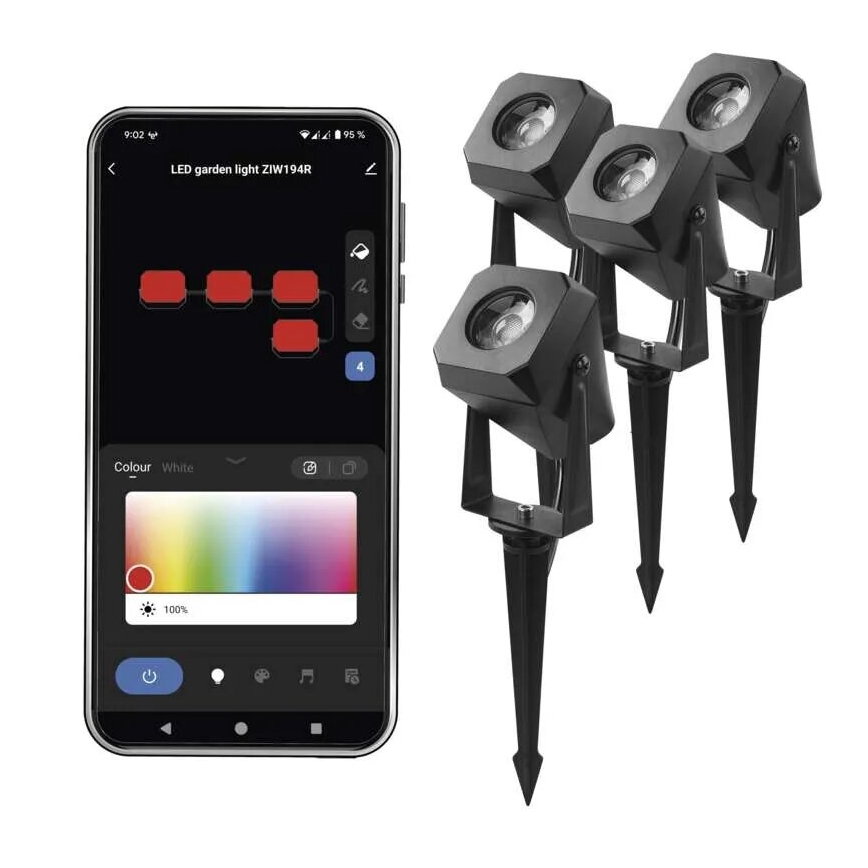 SET 4x LED RGBIC Dimbaar buitenshuis lamp LED/7W/230V 3000-6500K IP65 Wi-Fi Tuya