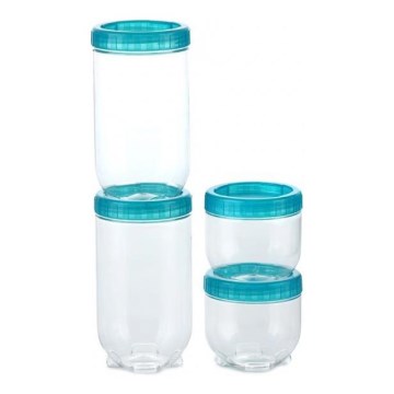 SET 4x Voedselcontainer INTERLOCK turquoise/doorzichtig