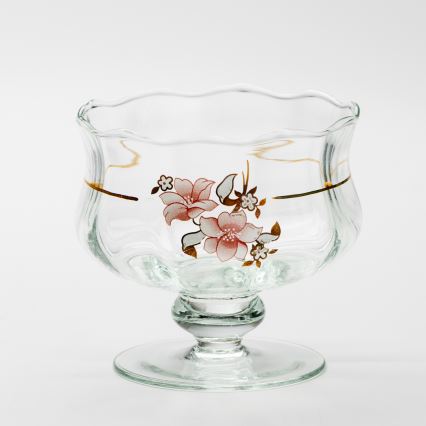 Set 6x glazen kop met schotel en 1x suiker kom doorzichtig boeket nr. 2