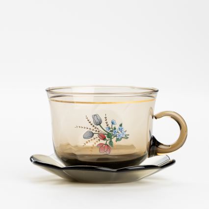 Set 6x glazen kop met schotel gerookt boeket nr. 2