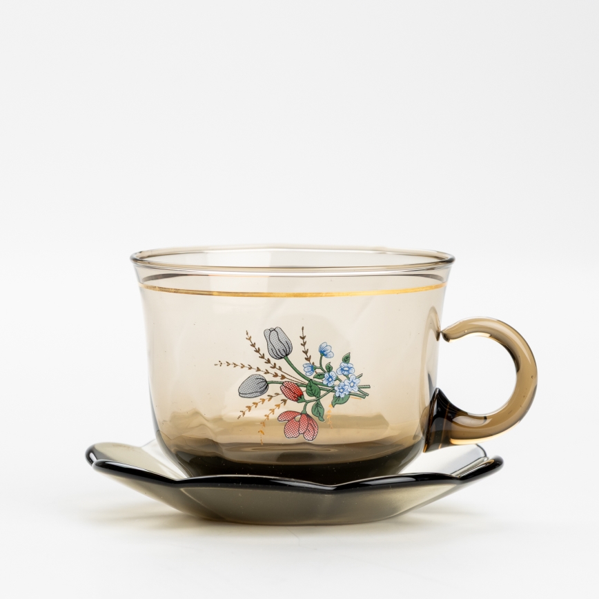 Set 6x glazen kop met schotel gerookt boeket nr. 2