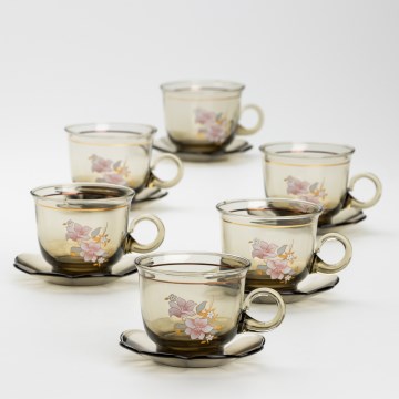 Set 6x glazen kop met schotel gerookt boeket nr. 6