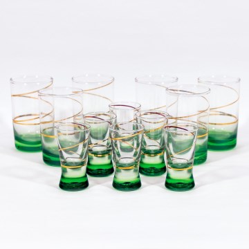 Set 6x grote glazen en 6x shotglaasjes groen