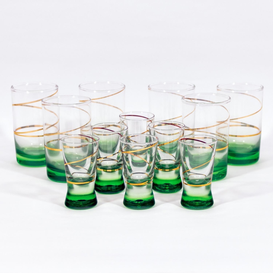 Set 6x grote glazen en 6x shotglaasjes groen