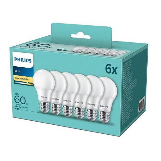 SET 6x LED Lamp Philips A60 E27/8W/230V 2700K