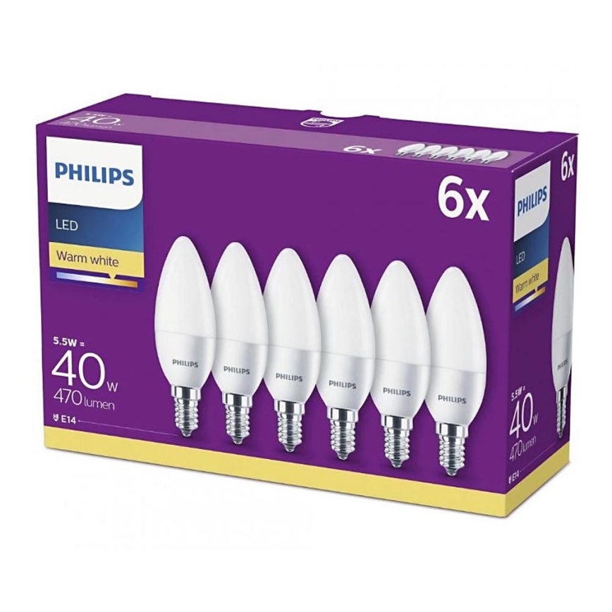 SET 6x LED Lamp Philips B35 E14/5,5W/230V 2700K