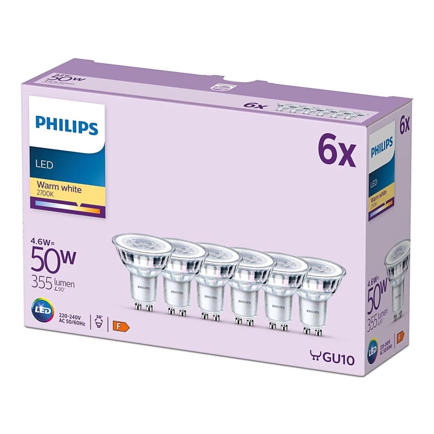 SET 6x LED Lamp Philips GU10/4,6W/230V 2700K