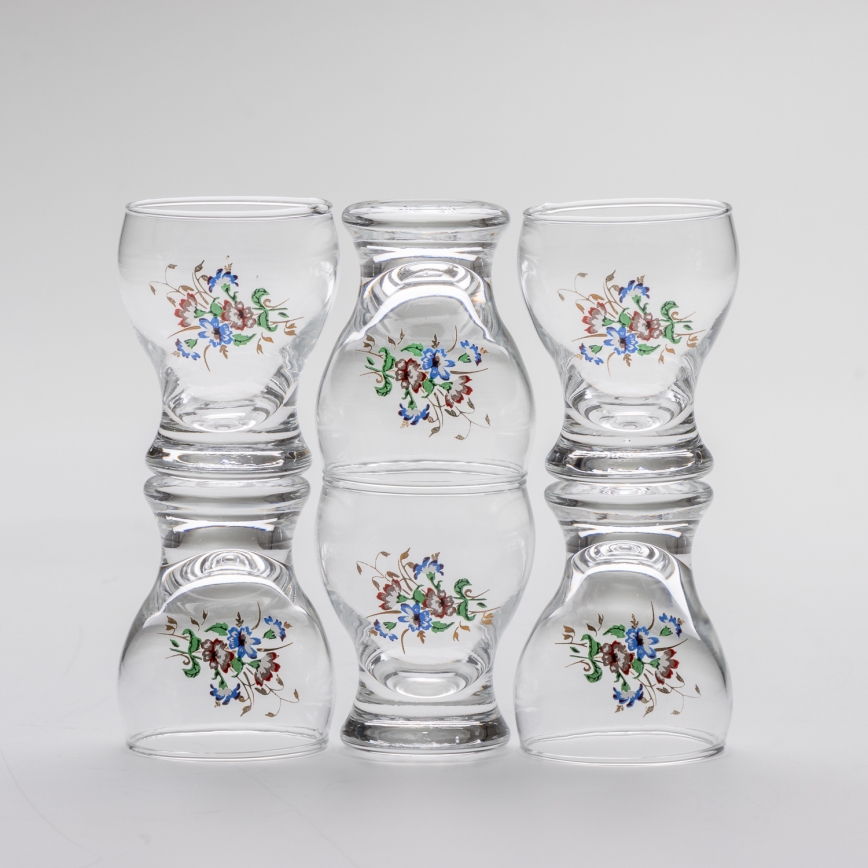 Set 6x likeur glas doorzichtig - bloemenpatroon nr. 4
