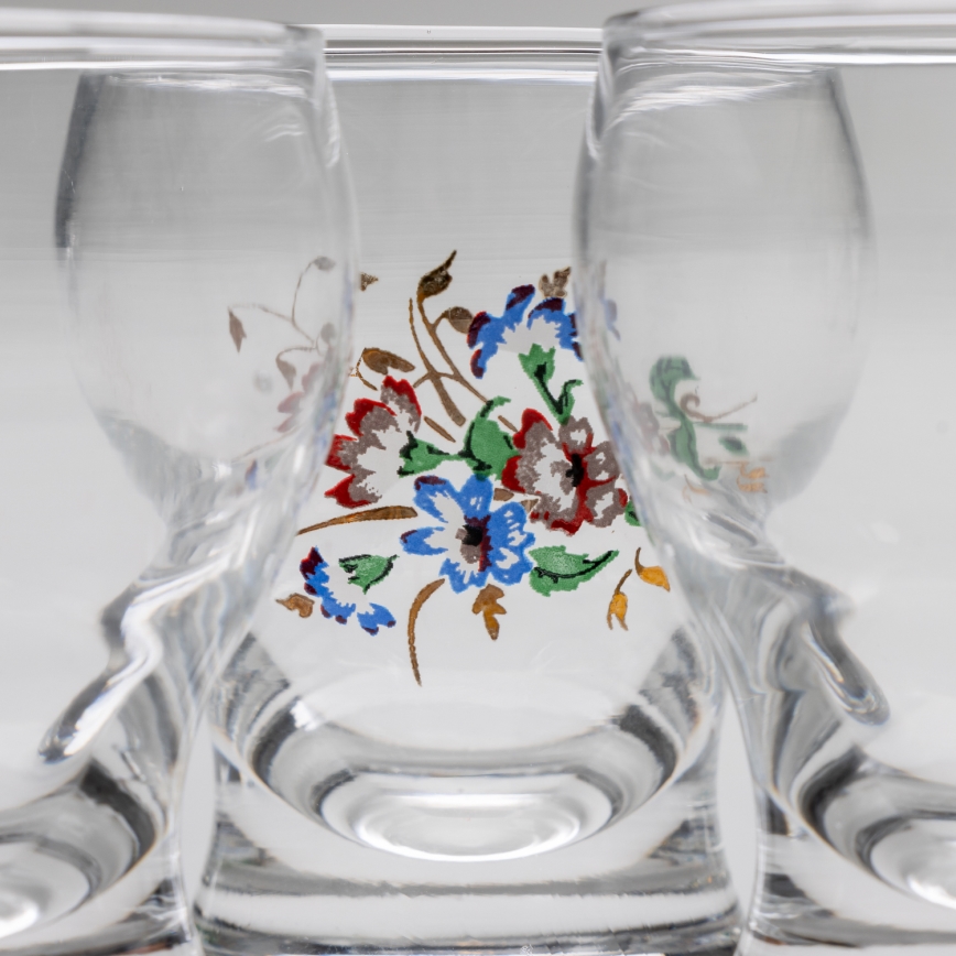Set 6x likeur glas doorzichtig - bloemenpatroon nr. 4