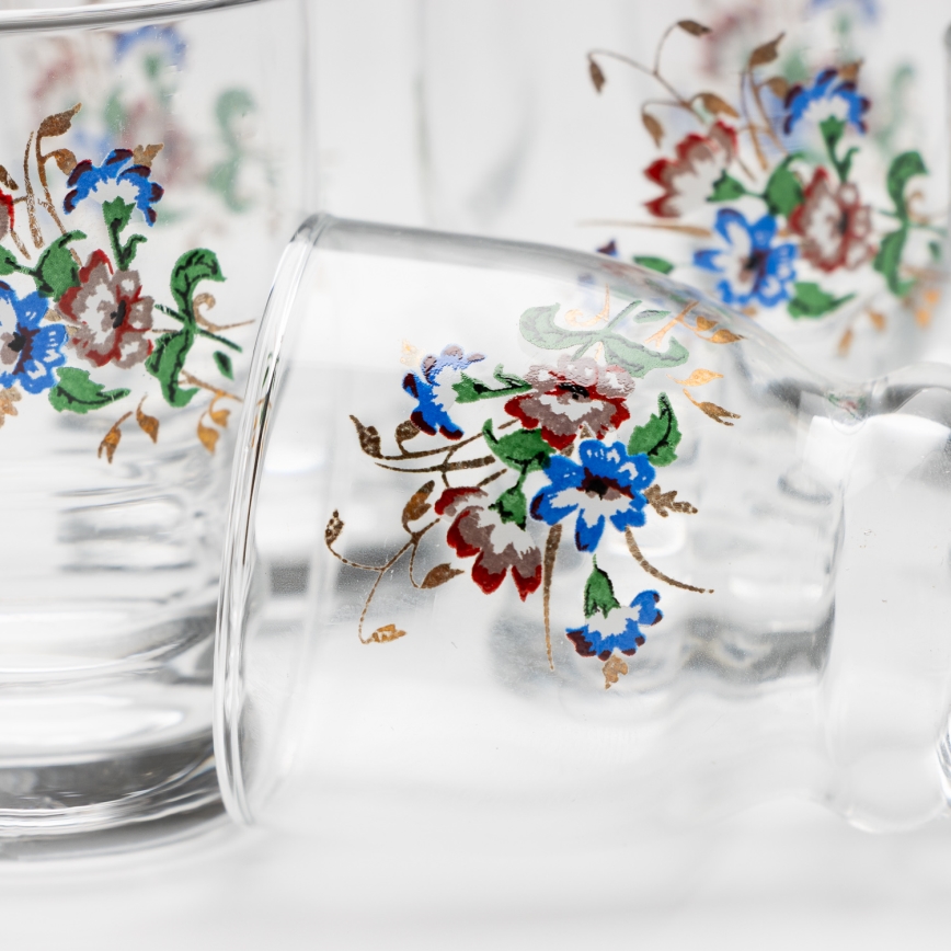 Set 6x likeur glas doorzichtig - bloemenpatroon Nr. 5