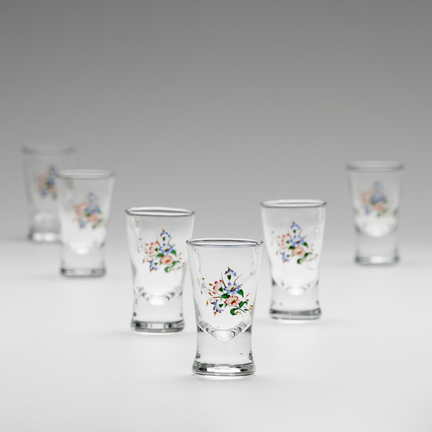 Set 6x likeur glas met een boeketmotief nr. 3